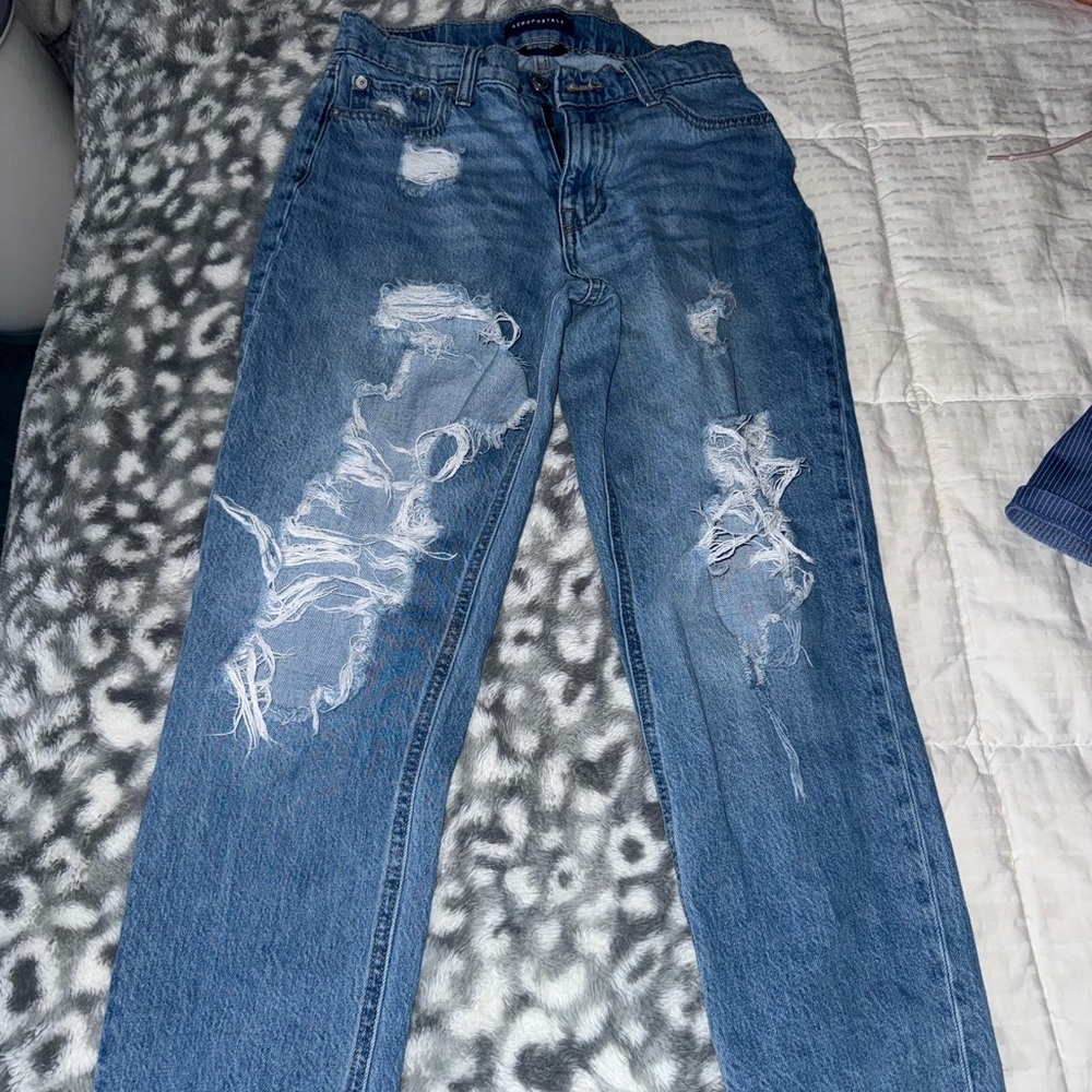 Aeropostale Ripped Straight Leg Blue Jeans